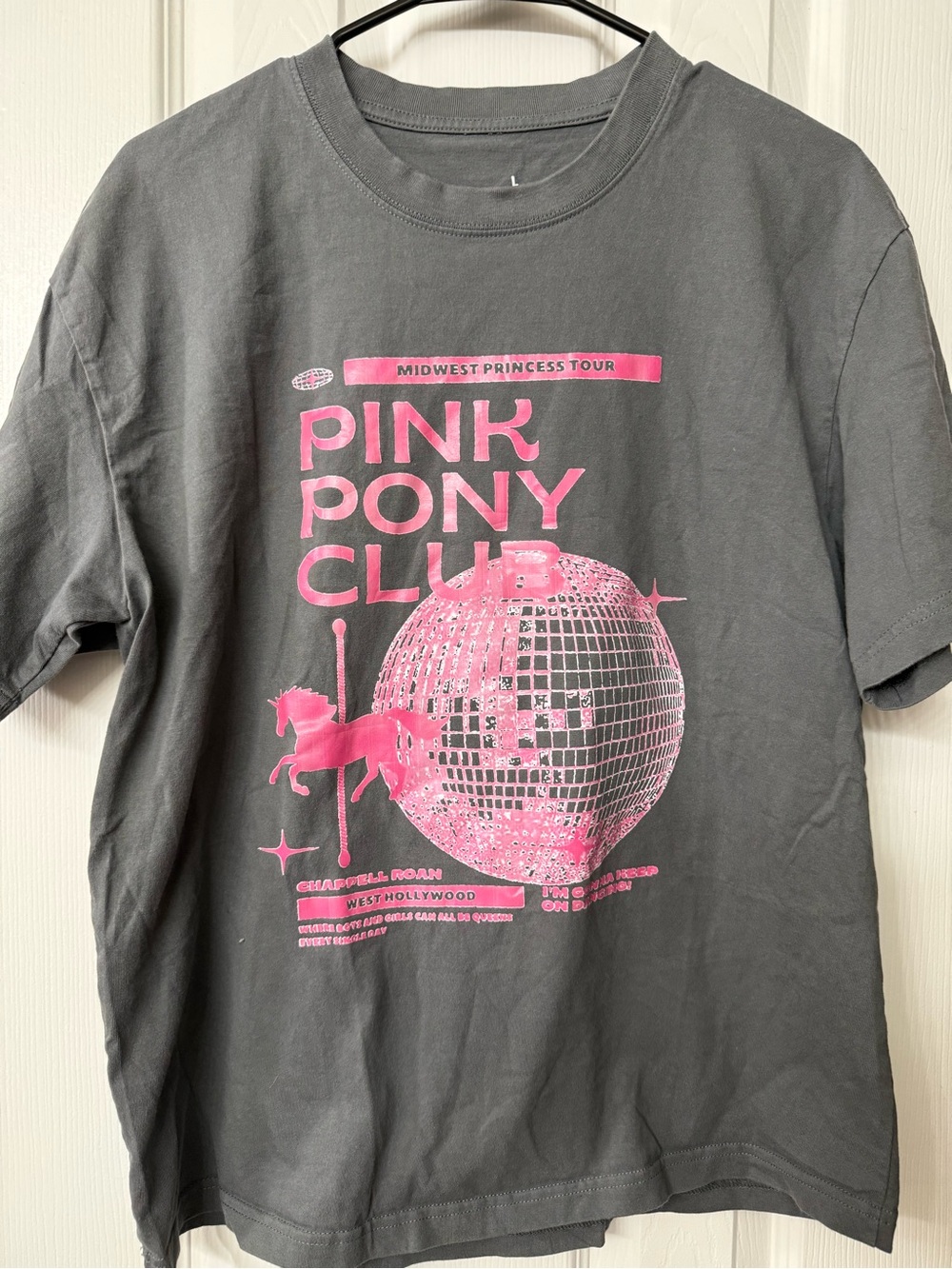 Pink Pony Club Graphic Tee - Charcoal with Hot Pink Print (0145)
